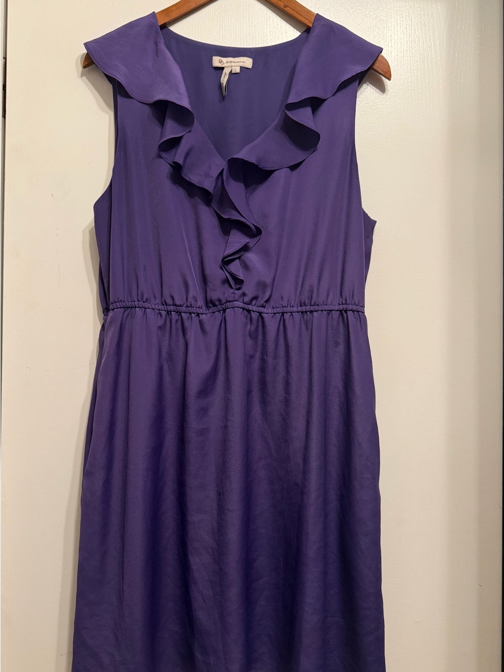 BCBG Women’s Ruffle V-Neck Purple Dress